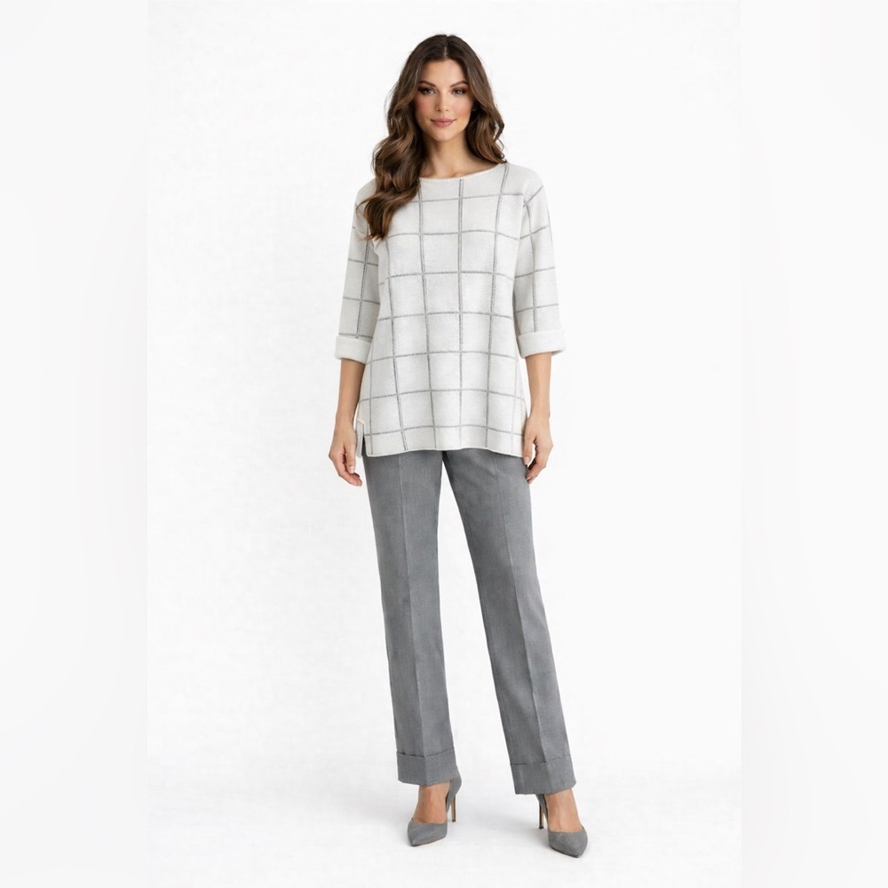 Grid Pattern Sweater In Light Gray Oversized Xs - image 1